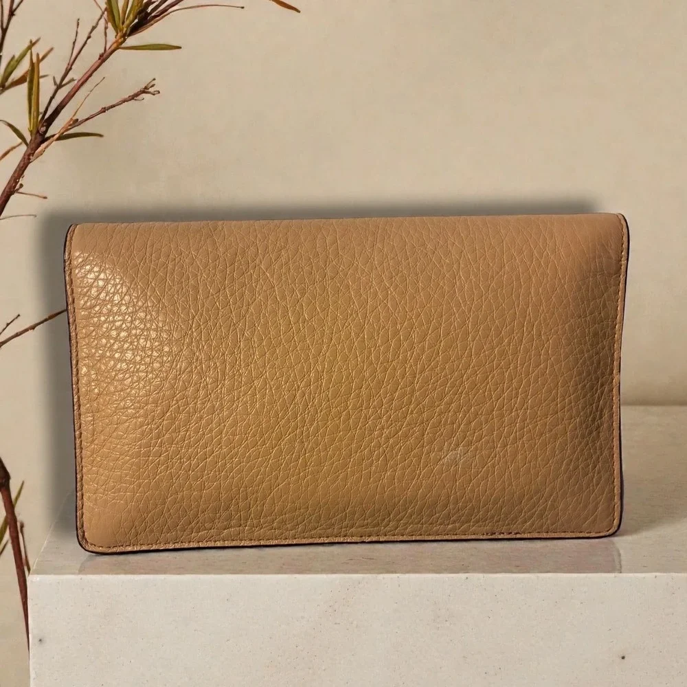 Coach Pebbled Leather Envelope Wallet Crossbody Nude Foldover Clutch Gold HW WOC